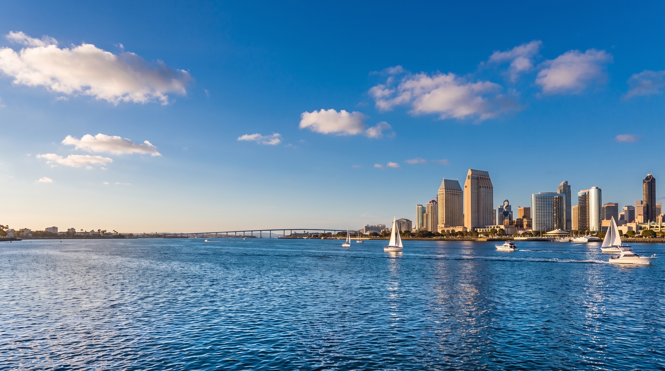 San Diego Bay and skyline on a clear sunny day